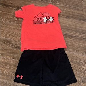 Under Armour Coral Tee and Black Shorts Set